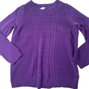 Talbots Purple Sweater 100% Cotton Cable Knit Crew Neckline Size Medium